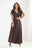 Alice - Czekoladowa Sukienka Maxi Rozkloszowana ze Zwiewnymi Rękawkami i z Brokatem Marconifashion