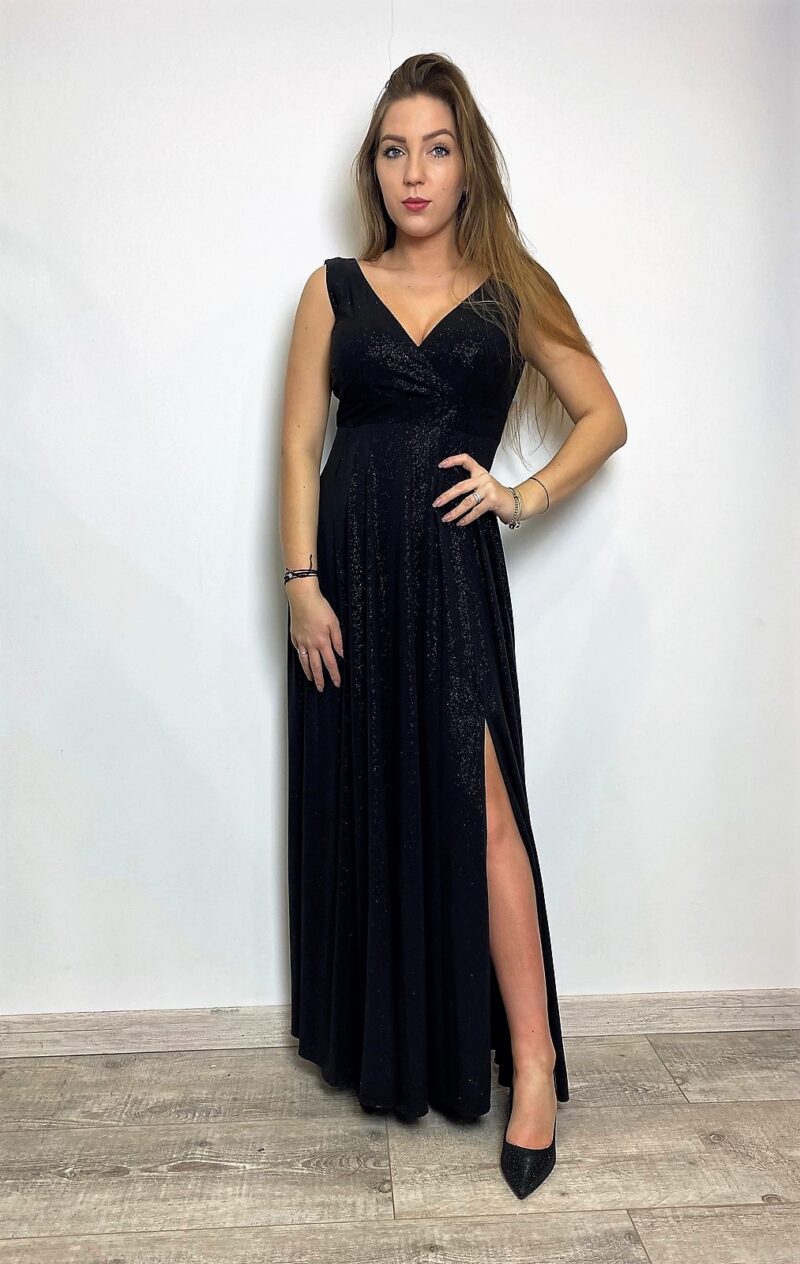 Wieczorowa sukienka Anita z brokatem czarna
